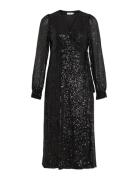 Vimaia Ls Sequin Midi Wrap Dress/Dc Polvipituinen Mekko Black Vila