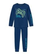 Nkmnightset Navy Peony Gaming Noos Pyjamasetti Pyjama Blue Name It