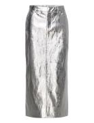 Metallic Midi Skirt Polvipituinen Hame Silver Mango