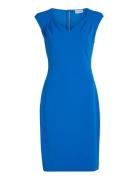 Scuba Crepe V Neck Drape Dress Polvipituinen Mekko Blue Calvin Klein