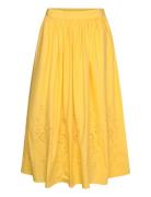 Embroidery Anglaise Midi Skirt Polvipituinen Hame Yellow Stella Nova