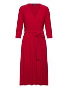 Surplice Jersey Dress Polvipituinen Mekko Red Lauren Ralph Lauren