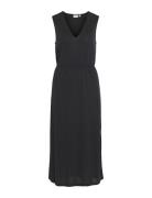 Vimodala V-Neck S/L Midi Dress - Noos Polvipituinen Mekko Black Vila