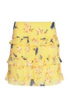 Floral Ruffle-Trim Georgette Miniskirt Lyhyt Hame Yellow Lauren Ralph ...