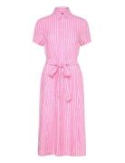 Belted Striped Linen Shirtdress Polvipituinen Mekko Pink Polo Ralph La...