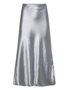 Slfsilva-Lena Hw Midi Skirt B Polvipituinen Hame Silver Selected Femme