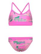 Puma Swim Girls Printed Bikini Set Bikinit Pink Puma Swim