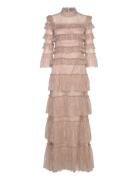 Carmine Long Sleeve Lace Maxi Dress Maksimekko Juhlamekko Beige Malina