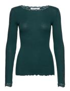 Organic T-Shirt W/ Lace1 Tops T-shirts & Tops Long-sleeved Green Rosem...