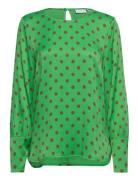Shirt With Wide Sleeves In Dot Prin Tops Blouses Long-sleeved Green Co...