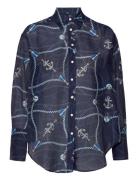 D2. Rel Sailing Print Cot Silk Tops Shirts Long-sleeved Navy GANT