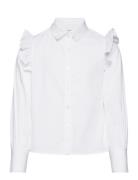 Ruffled Cotton Shirt Tops Shirts Long-sleeved Shirts White Mango