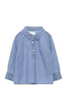 Cotton Denim Shirt Tops Shirts Long-sleeved Shirts Blue Mango