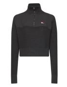 Tjw Half Zip Badge Rib Sweater Tops Knitwear Jumpers Black Tommy Jeans