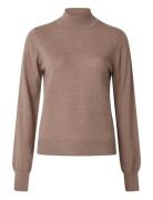 Ellen Merino Wool Mock Neck Sweater Tops Knitwear Jumpers Brown Lexing...
