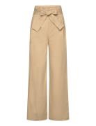 Paperbag Trousers With Belt Bottoms Trousers Wide Leg Beige Mango