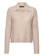 V-Neck Ribbed Knit Sweater Tops Knitwear Jumpers Beige Mango