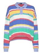 Striped Cable Long-Sleeve Polo Shirt Tops Knitwear Jumpers Multi/patte...