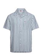 Tjm Stripe Linen Ss Shirt Ext Tops Shirts Short-sleeved Green Tommy Je...