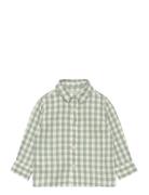 Gingham Check Cotton Shirt Tops Shirts Long-sleeved Shirts Green Mango