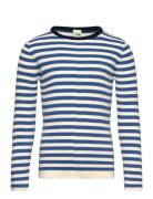 Striped Rib Blouse Tops T-shirts Long-sleeved T-shirts Blue FUB