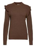 Objmalena L/S Ruffle Pullover Tops Knitwear Jumpers Brown Object