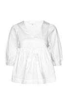 Lr-Isla Solid Tops Blouses Short-sleeved White Levete Room
