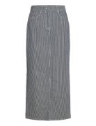 Slfmyra Hw Stripe Column Denim Skirt Pitkä Hame Blue Selected Femme