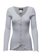Rwbabette Silk Ls V-Neck Lace Cardi Tops Knitwear Cardigans Grey Rosem...