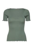 Silk Boat Neck T-Shirt Tops T-shirts & Tops Short-sleeved Green Rosemu...