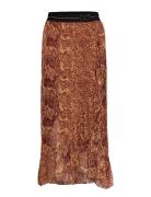 Skirt W. Pyton Print And Frill Polvipituinen Hame Brown Coster Copenha...