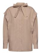 Ls Cotton Poplin Tie-Nk Boxy Shirt Tops Blouses Long-sleeved Beige 3.1...