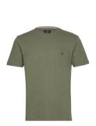 Ctn Linen Pocket Tee Tops T-shirts Short-sleeved Khaki Green Hackett L...