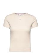 Tjw Slim Essential Rib Ss Tops T-shirts & Tops Short-sleeved Beige Tom...