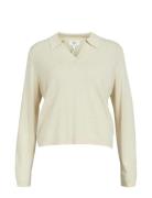Objthess L/S V-Neck Knit Polo Noos Tops Knitwear Jumpers Cream Object