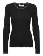 Silk T-Shirt W/ Lace Tops T-shirts & Tops Long-sleeved Black Rosemunde