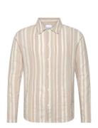 Loose Jacquard Woven Striped Shirt Tops Shirts Casual Beige Knowledge ...