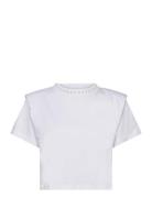 Embellished Padded T-Shirt Tops T-shirts & Tops Short-sleeved White Ka...