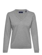 Cotton V-Neck Tops Knitwear Jumpers Grey GANT