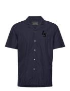 Pinstripe Revere Collar Shirt Tops Shirts Short-sleeved Navy Lyle & Sc...