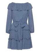 Print Georgette Off-The-Shoulder Dress Lyhyt Mekko Blue Lauren Ralph L...