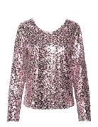 Sequin Blouse Tops Blouses Long-sleeved Pink A-View