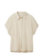 Shortsleeve Blouse With Linen Tops Blouses Short-sleeved Beige Tom Tai...