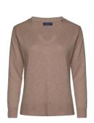 Linen-Blend V-Neck Tops Knitwear Jumpers Brown GANT