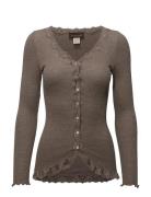 Rwbabette Silk Ls V-Neck Lace Cardi Tops Knitwear Cardigans Beige Rose...