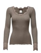 Rwbenita Ls O-Neck Lace Top Tops T-shirts & Tops Long-sleeved Brown Ro...