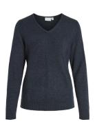 Viril V-Neck L/S Knit Top - Noos Tops Knitwear Jumpers Navy Vila