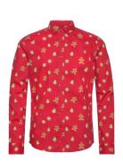 Onsalf Xmas Cookie Aop Slim Poplin Shirt Tops Shirts Casual Red ONLY &...