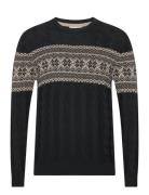 Jaquard Cable O-Neck Sweater Tops Knitwear Round Necks Black Lindbergh