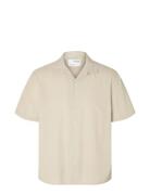 Slhrelaxnew-Linen Shirt Ss Resort Tops Shirts Short-sleeved Beige Sele...